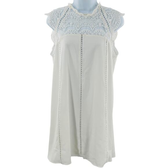 Lulus White Knit Lace Bodice Minimalist Summer Cap Sleeve Shift Dress M - Picture 1 of 10